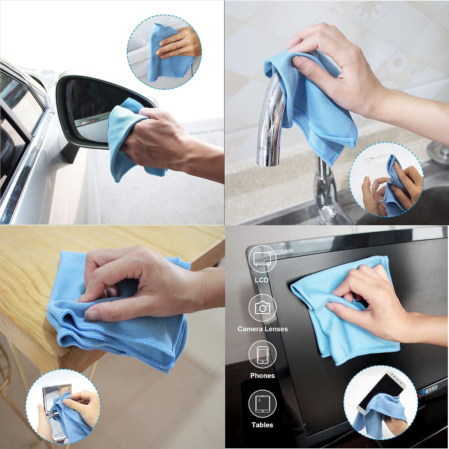 MUZOCT 8Pcs Microfiber Towel Cleaning Cloth Mop for Glass Windows Mirrors Home Kitchen Car (16"x16")