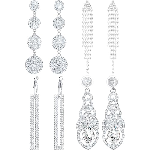 Silver Chandelier Rhinestone Earrings Flower Teardrop Dangle Earrings Marquise Crystal Chandelier Dangle Drop Earrings Dangling Bling Earring Rhombus Wedding Earrings for Women Girl Bride Gift