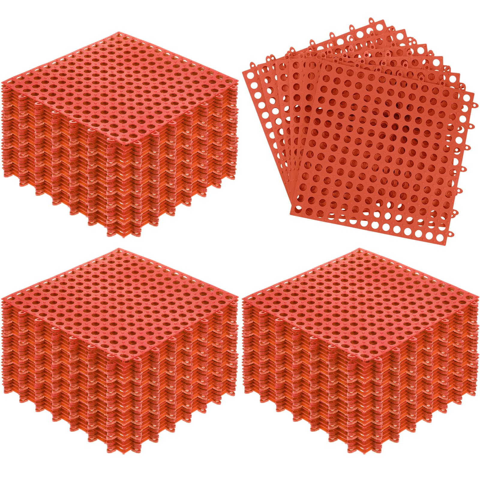 Tinideya 50 Pcs Drainage Mats 11.8'' x 11.8'' Modular Interlocking Floor Drainage Tiles Splicing Pool Floor Mat, Non Slip TPE Soft for Outdoor Deck Greenhouse Shower Bathroom Pool(Orange Red)