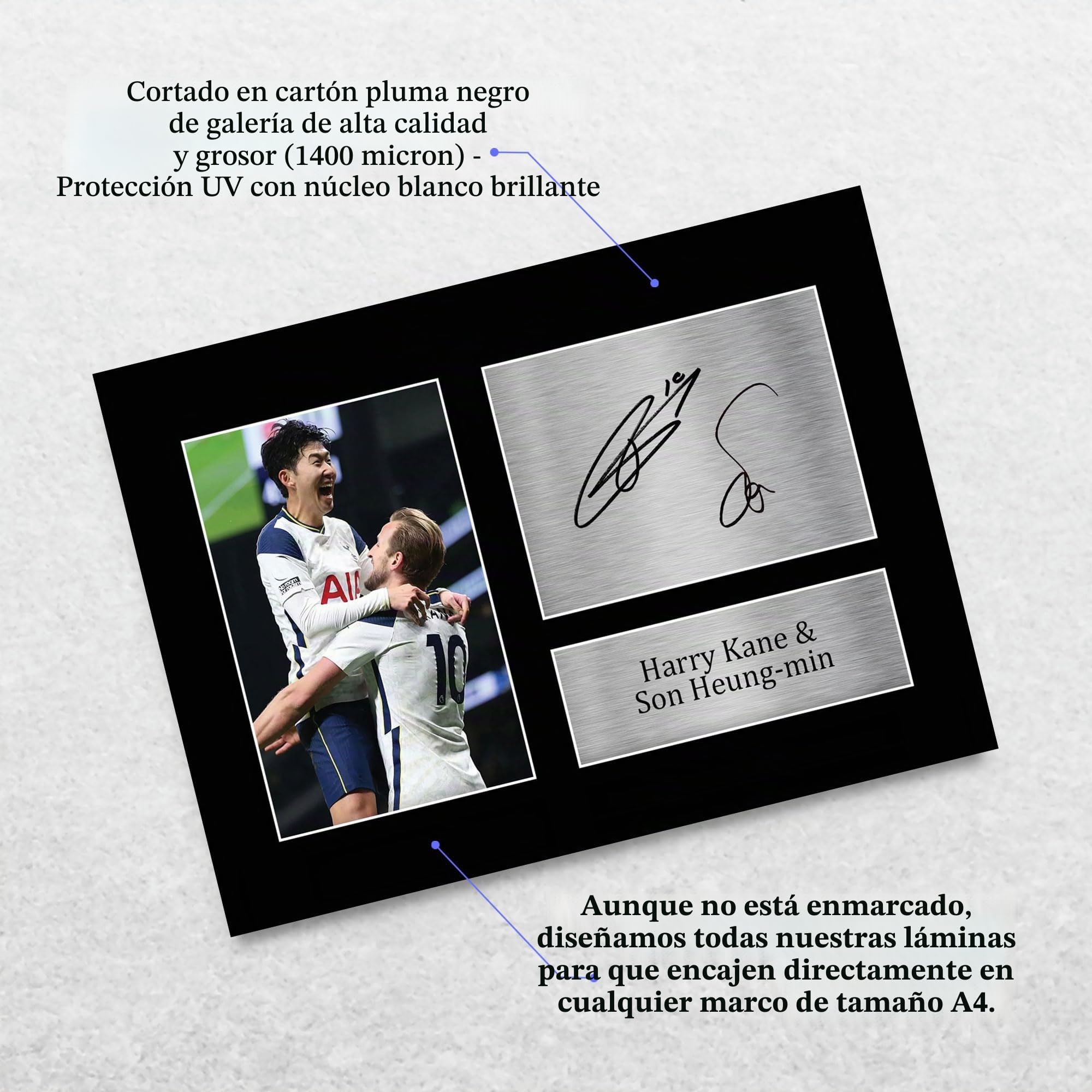 HWC Trading Foto A4 con autógrafo firmado de Harry Kane & Son Heung-min Tottenham Hotspurs Spurs, regalo para aficionados y aficionados al fútbol americano