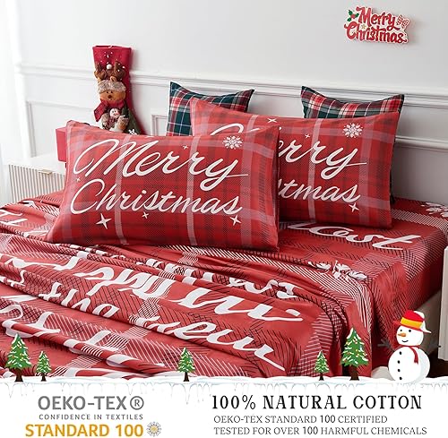 Miniatura 3 de YIYEA Sábanas de 100 % algodón tamaño matrimonial, sábanas de Navidad, sábanas de Navidad de 800 hilos de lujo vibrante, bolsillo profundo de 16