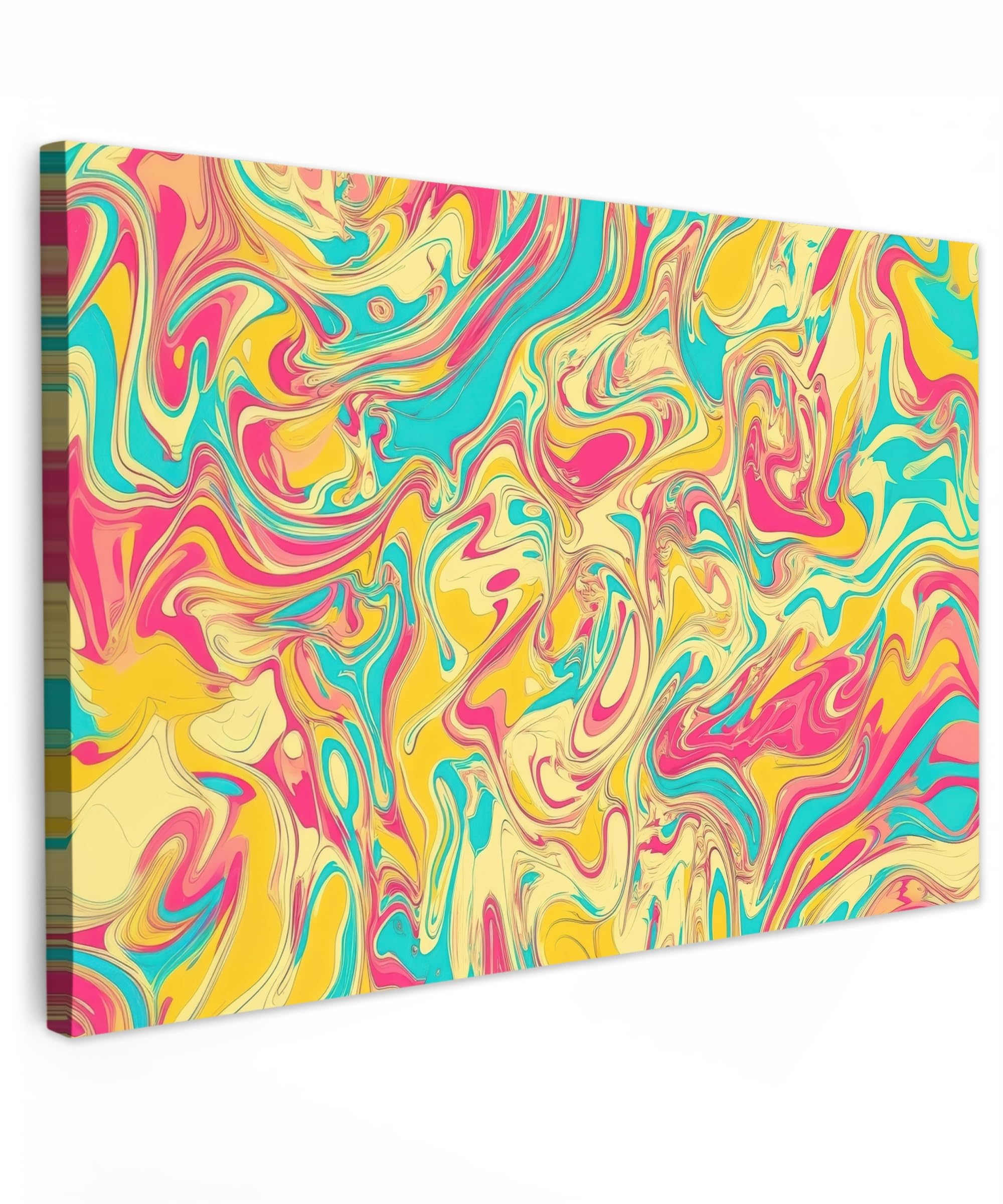 MuchoWow© Canvas Wall Art Work 35"x24" / 90x60 cm Room Decor Painting Wallfillers Picture Decoration Prints Yellow - Pink - Blue - Retro — image 1