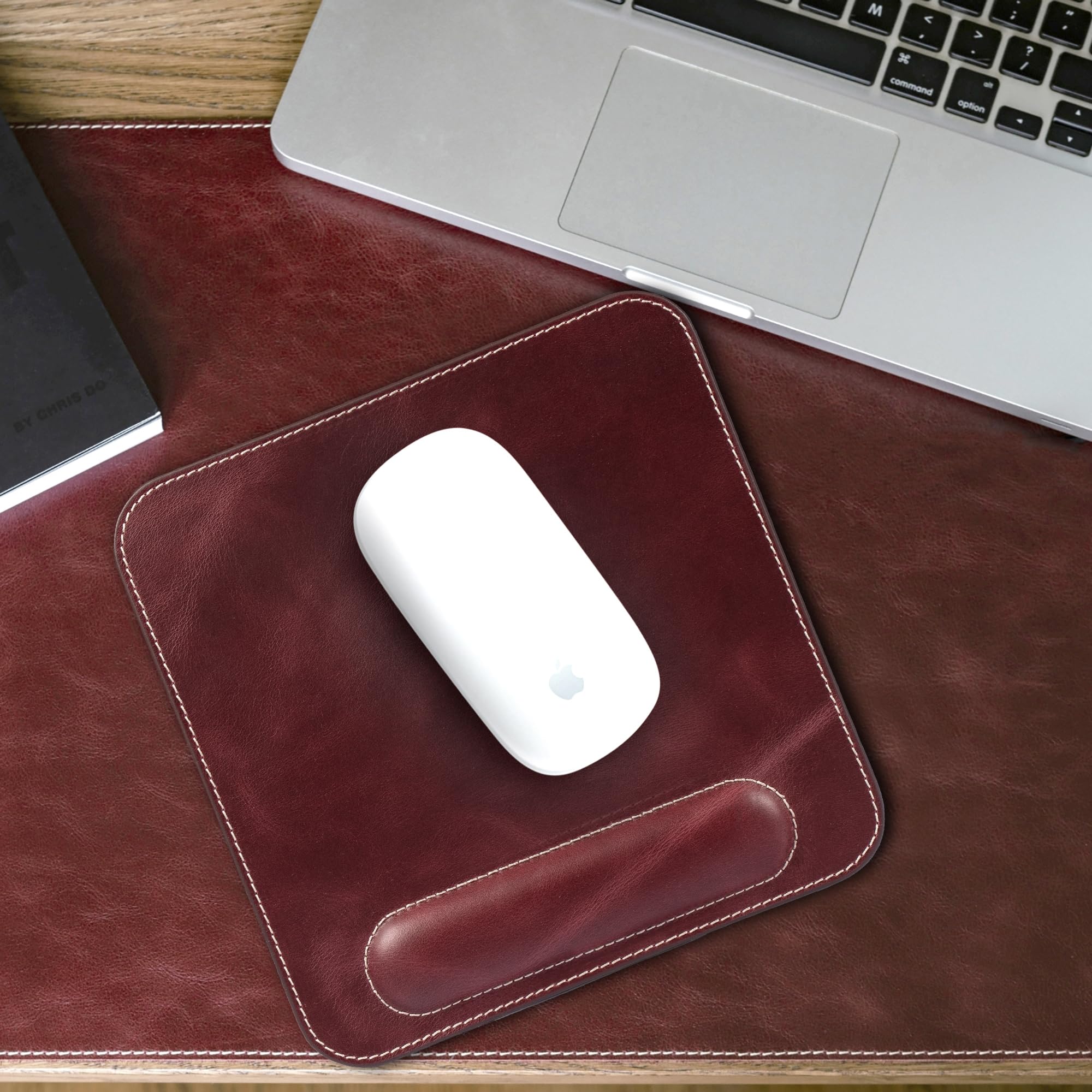 Londo Tappetino Mouse in Vera Pelle con Poggiapolso, Tappetini da scrivania, Mousepad