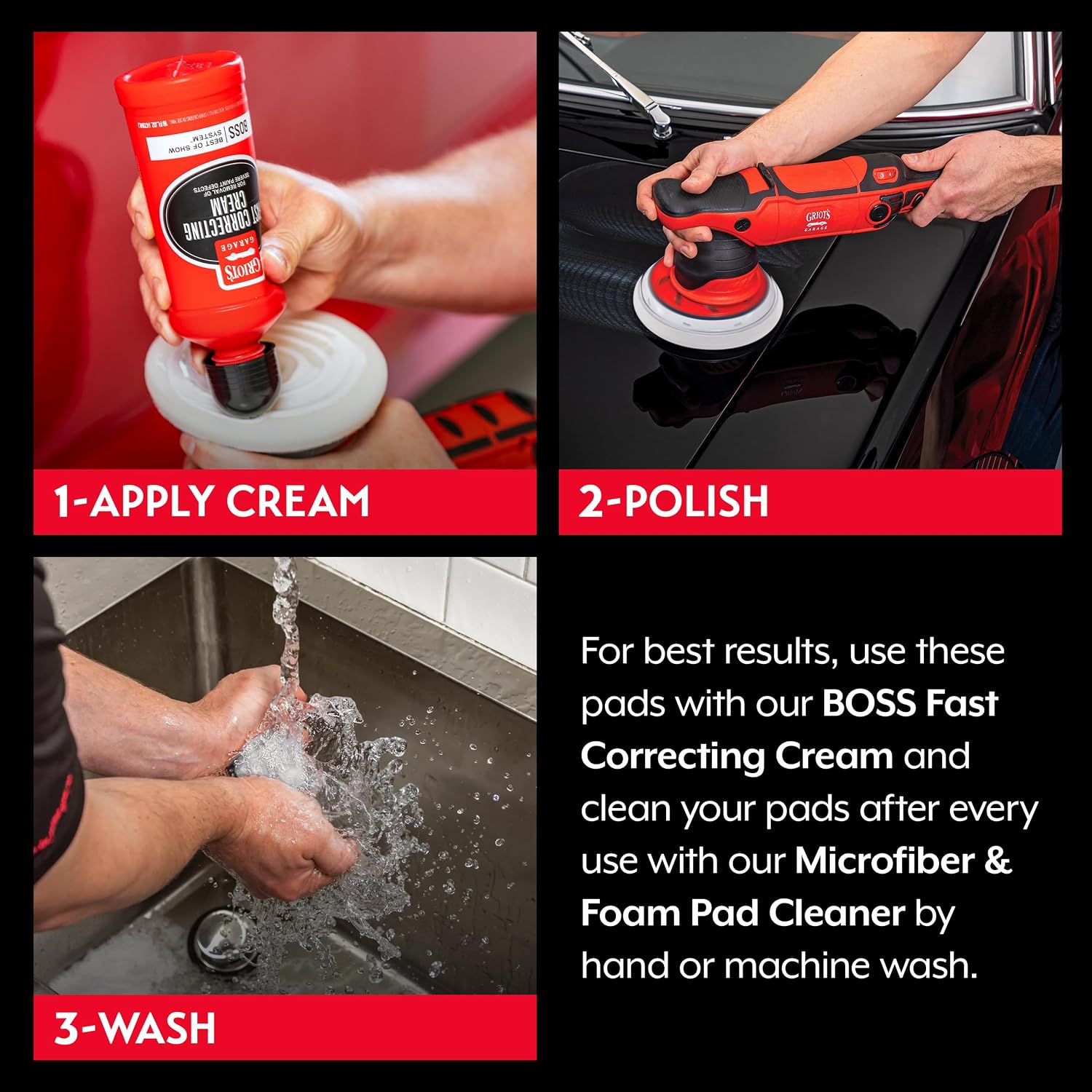 Griot's Garage BOSS 6.5" Fast Correcting Foam Pads for Car Polishing and Detailing, Buffing Pads for Moderate to Severe Scratch Removal, Set of 2