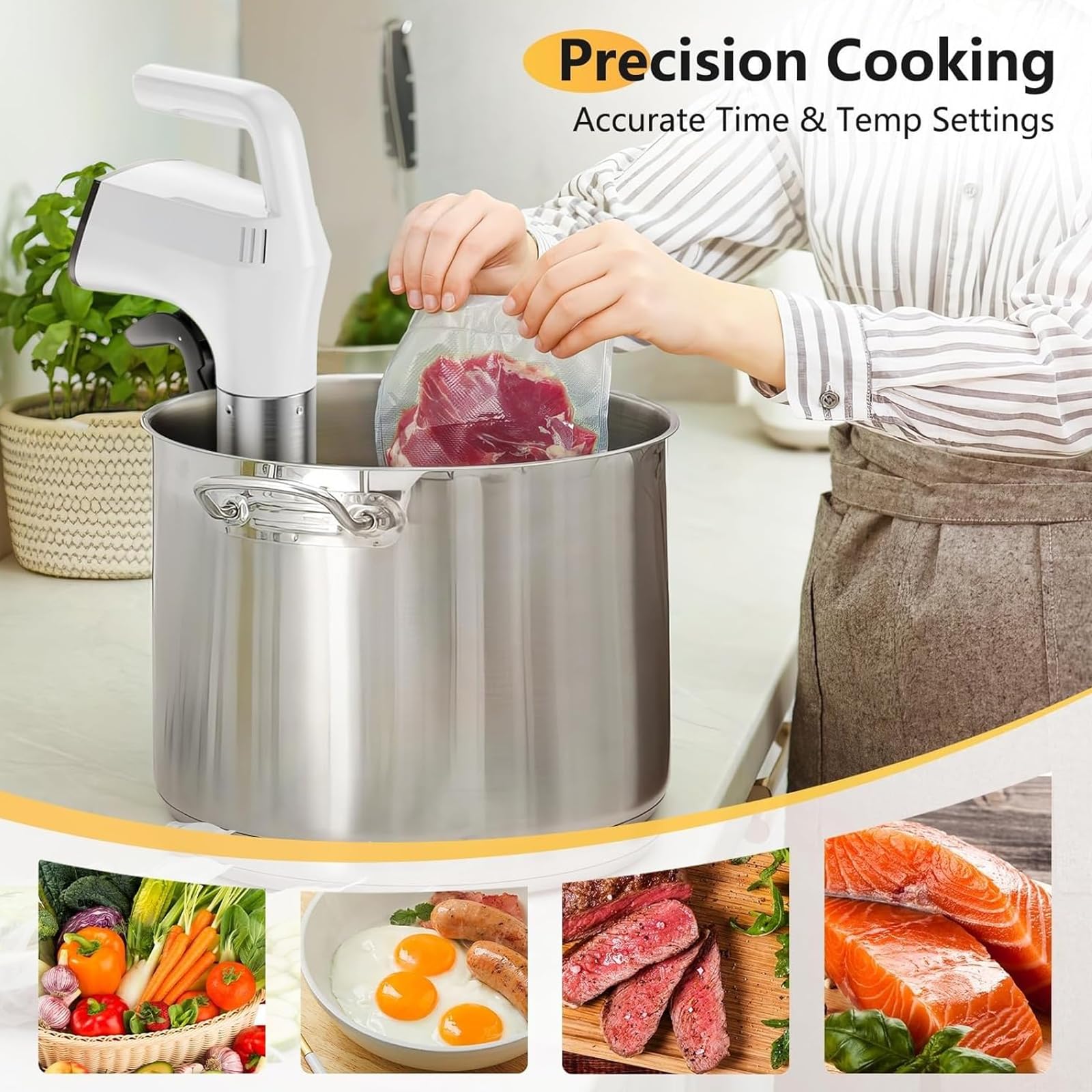 Sous Vide Cooker - Circulador inteligente de inmersión 1100W con pantalla LED, kit completo con tanque de agua de 11L, bomba de vacío, 10 bolsas y clips para un control preciso de la temperatura