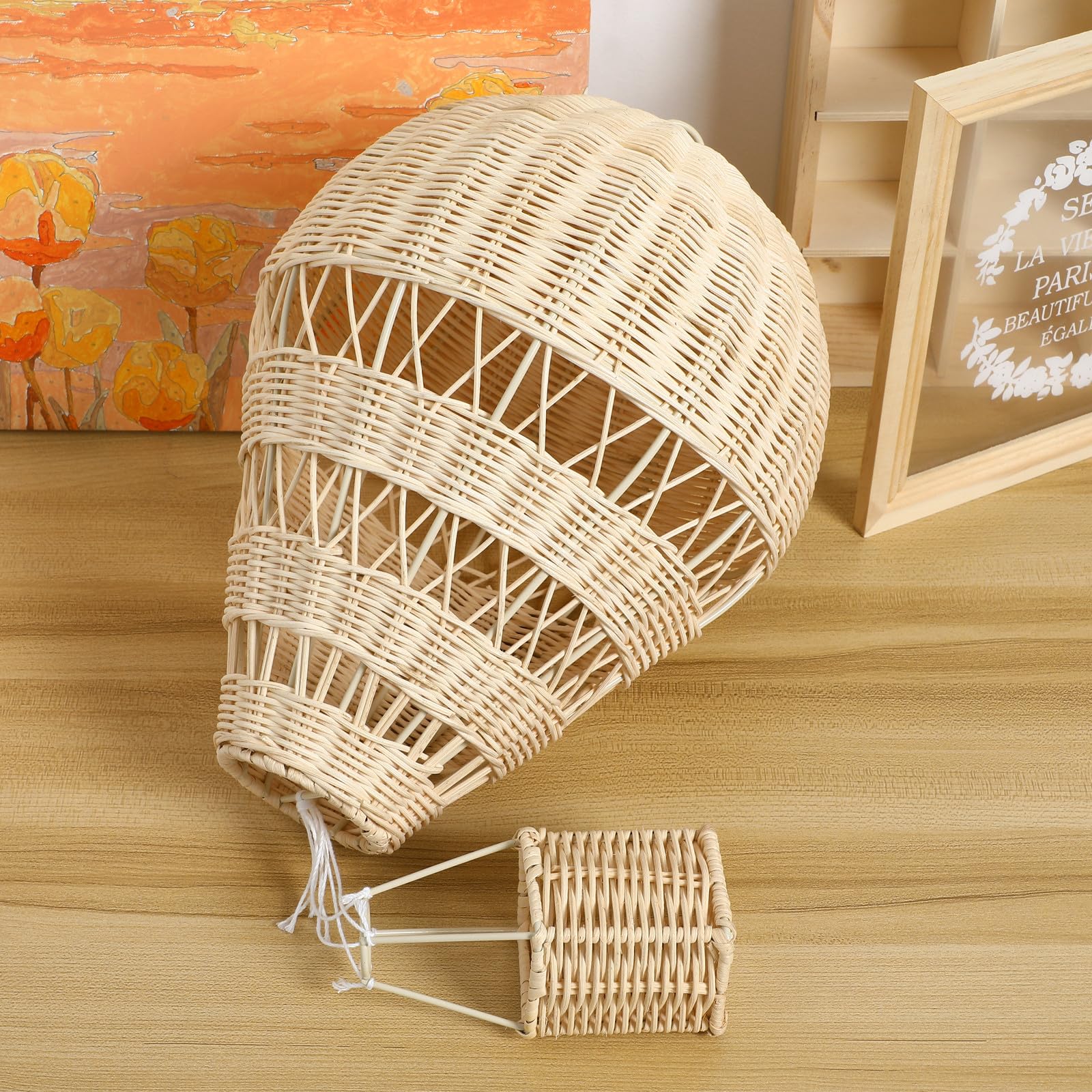 Mongolfiera Natalizia in Rattan, Decorazione da Appendere per Camera Bambini, Raffinata e Delicata, Decorazioni Casa Rattan, per Foto e Stanza