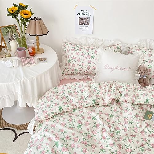 Miniatura 7 de AMZTOP Juego de funda de edredón floral rosa para niñas, funda de edredón con volantes, estilo princesa, para adolescentes, niñas, decoración de