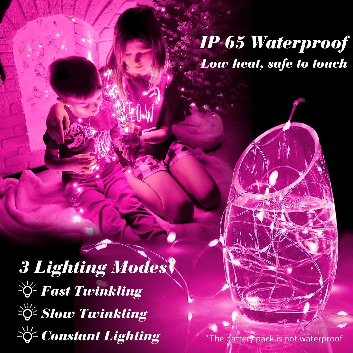 ZGWJ 24 Pack Fairy Lights Battery Operated, 7FT 20LED Mini Fairy String Lights Silver Wire 3 Modes for DIY, Parties, Wedding, Bedroom, Halloween Christmas Decoration- Pink