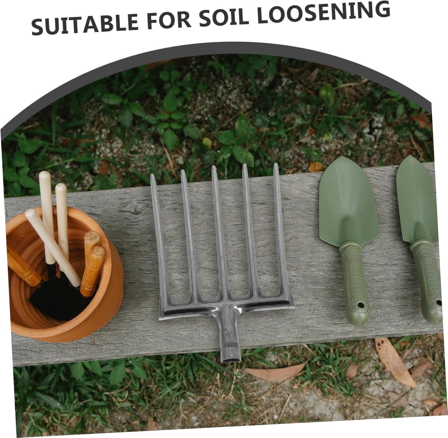 Hemoton Full Steel 4 Tooth Fork Head Deep Plowing and Soil Aeration Tool Replacement for Rake Handle Efficient Farming Equipment