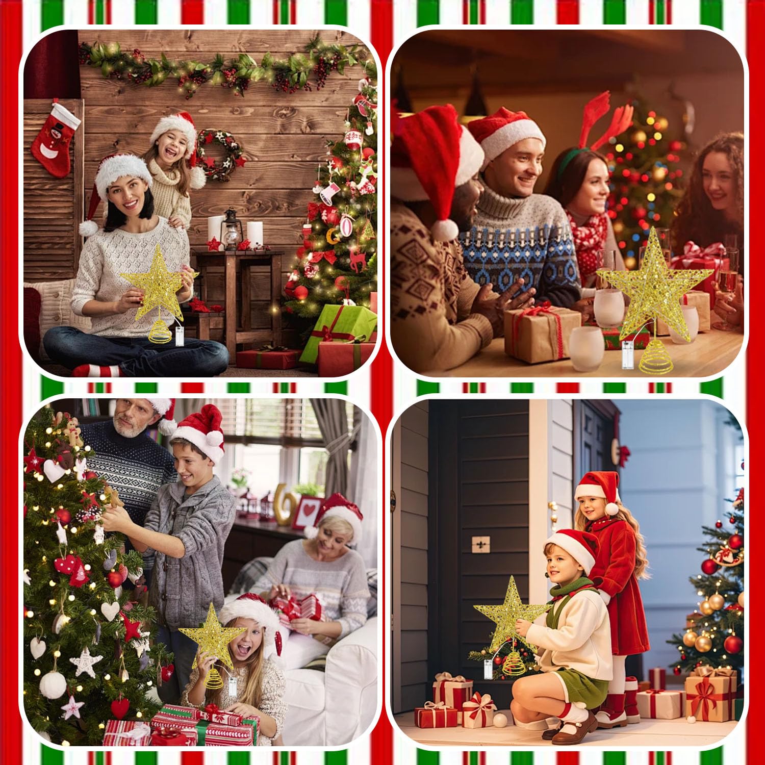 Estrella Arbol de Navidad Led,20 * 25 * 5.5cm Estrella Arbol de Navidad con Luz,Alimentada por Pilas Base Espiral,para Interiores y Decoracion Festival Hogar,Fiesta,Salón,Jardín