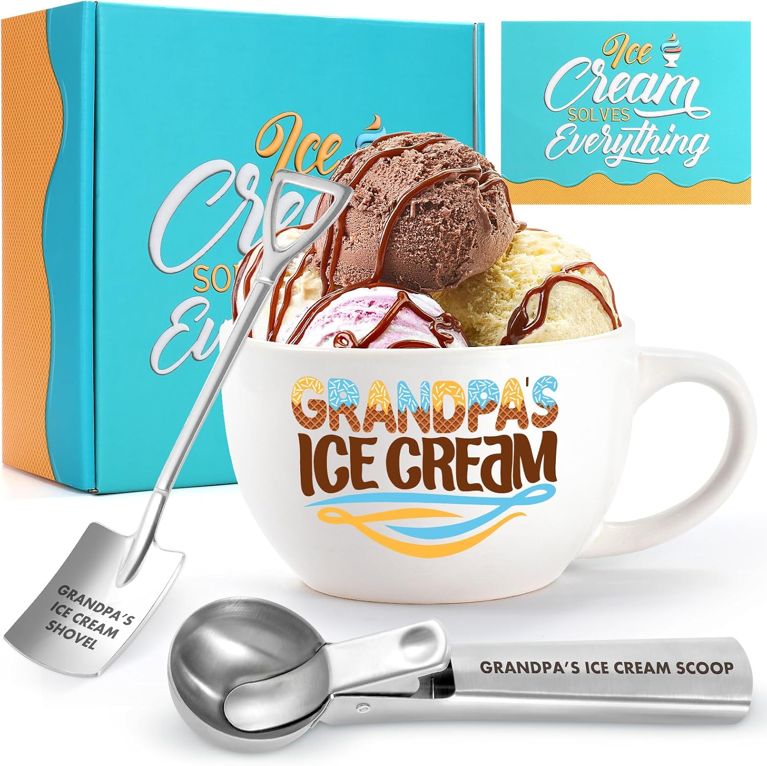 Gifts for Dad Ice Cream Bowl and Scoop Set Dad’s Father's Day Christmas Gifts from Daughter Son Ideal Xmas Birthday Present