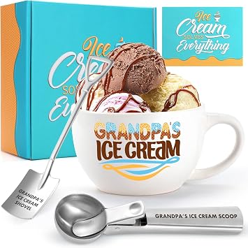 Gifts for Grandpa Ice Cream Bowl & Scoop Set for Fathers Day & Christmas, Xmas Present from Granddaughter & Grandson