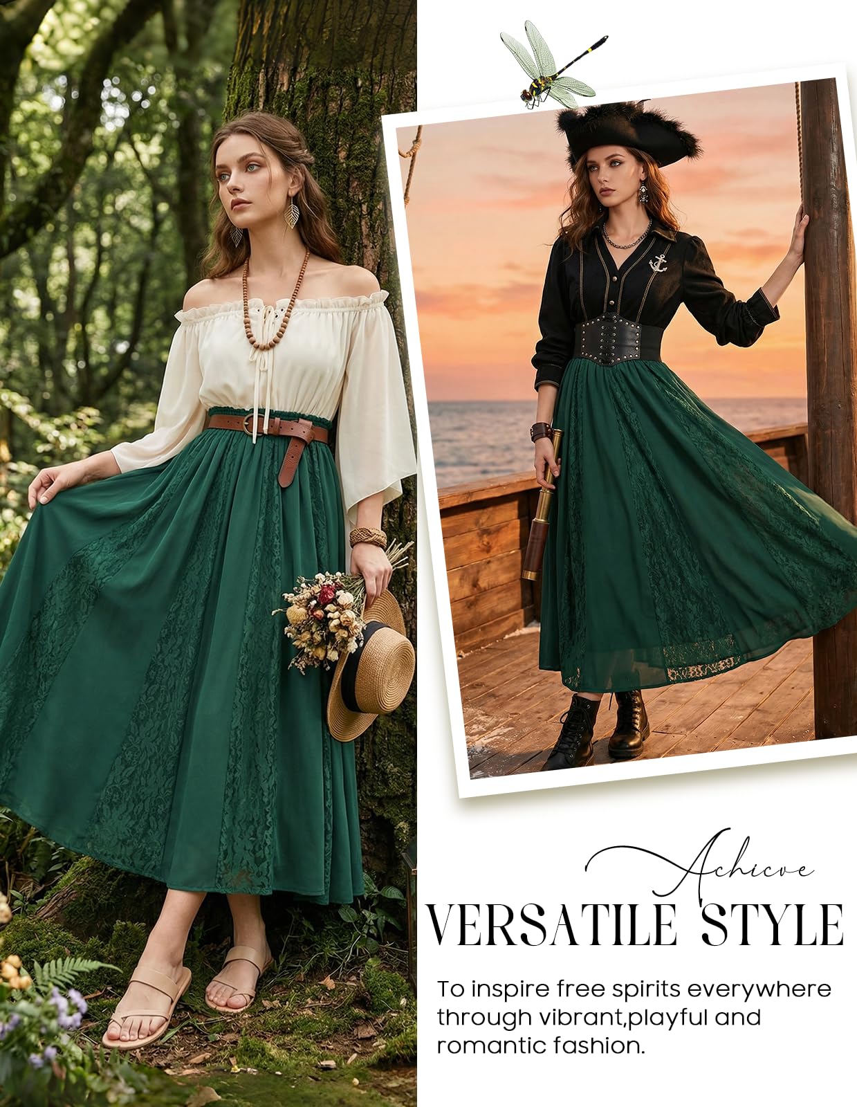 Scarlet Darkness Maxi gonna da donna boho fluida pizzo patchwork rinascimentale gonne lunghe con tasche