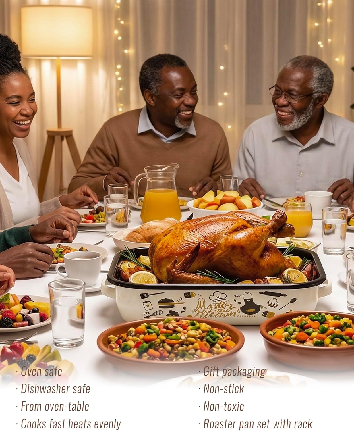 Roasting Pan Set with Handle & Rack 6-Piece Enamel Baking Dishes 14&17 Inch, 572°F High Temperature Resistance Oven Dishwasher Safe Non-Stick Easy-To-Clean Steak Roaster Pan Gift Bakeware