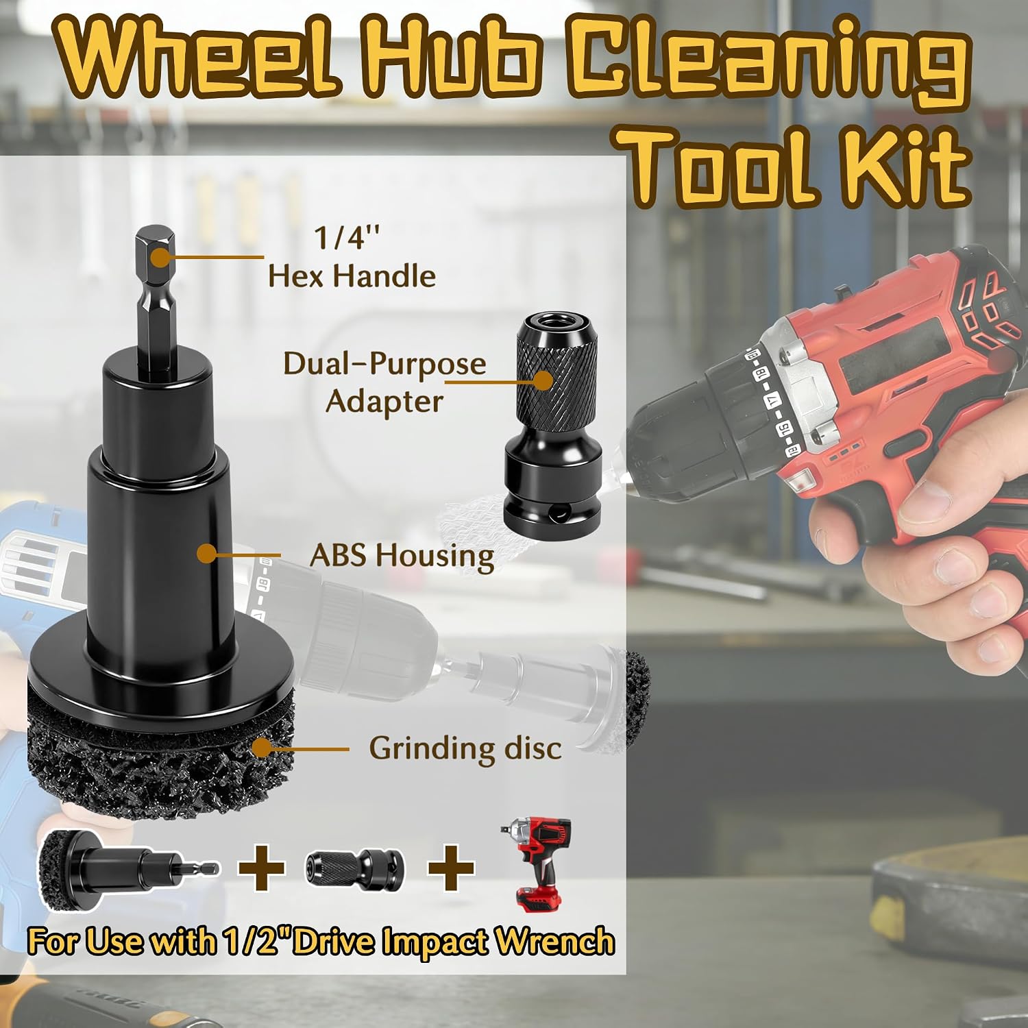 Wheel Hub Cleaning Tool, Brake Rotor Resurfacing Kit - 6 Pads & Coarse Carbon Steel Crimping Wire Wheel Brush, Rust Removal Tool for Car Repair image 3