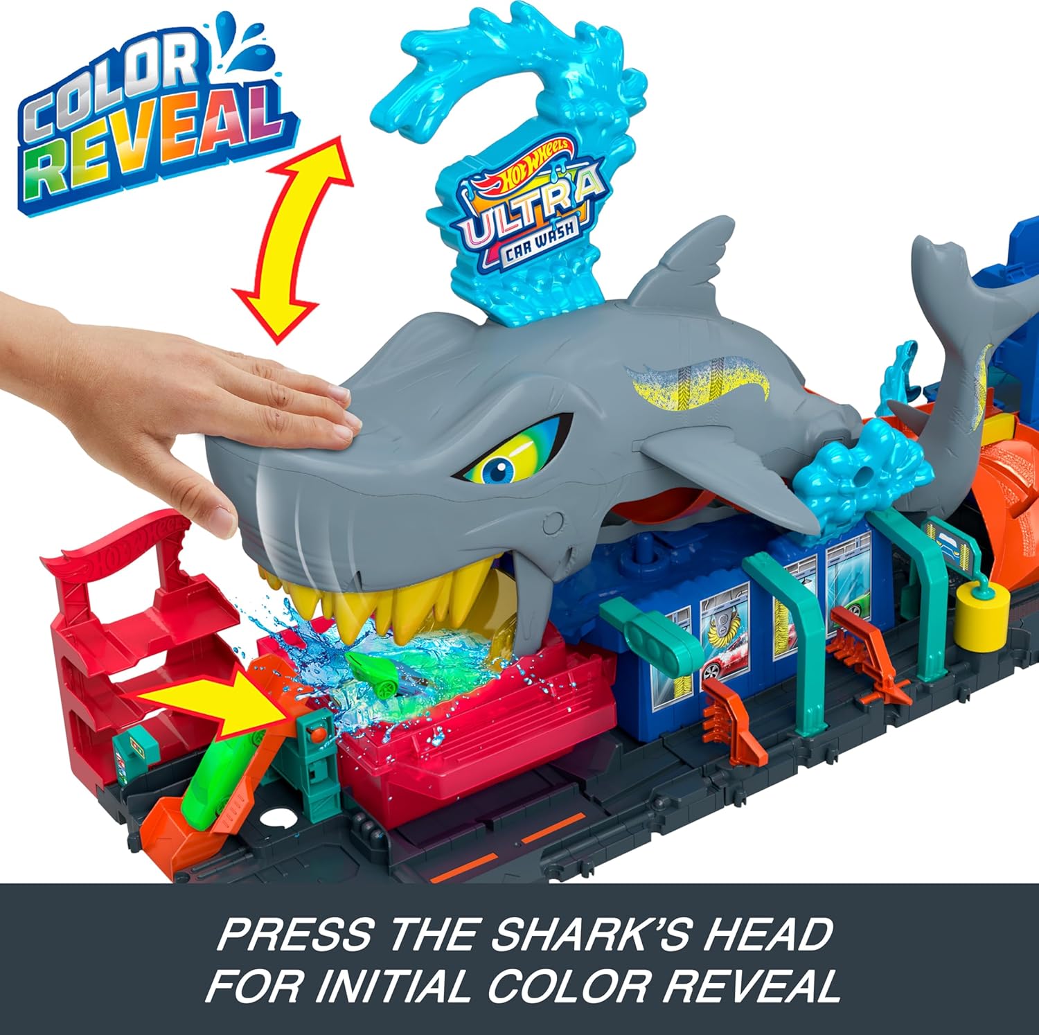 Hot Wheels City Ultra Shark Car Wash with Color Reveal Toy Vehicle, Surprise Reveal & Color Change