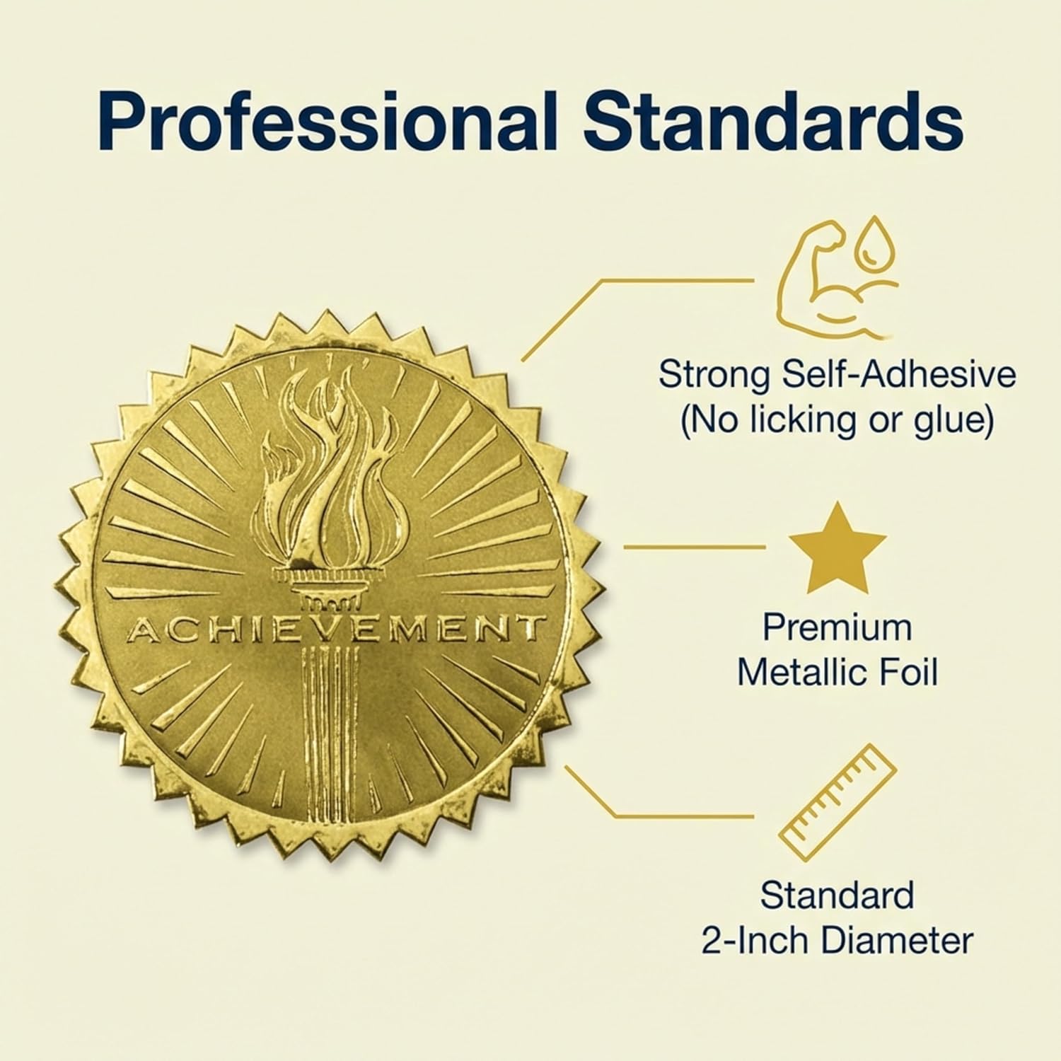 PaperDirect Deluxe Embossed Achievement Torch Gold Foil Certificate Seals, 2 Inch, Self Adhesive, 100 Count, Embossed Seals for Certificates, Achievement and Award Stickers for School, Work, Diploma - Image 3