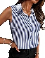 Vista 15 de HOTOUCH Blusa sin mangas con botones para mujer, cuello en V, casual, para negocios, informal, con cuello