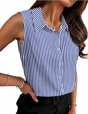 HOTOUCH Sleeveless Shirts for Women Button Down Blouse Business Casual V Neck Tank Tops