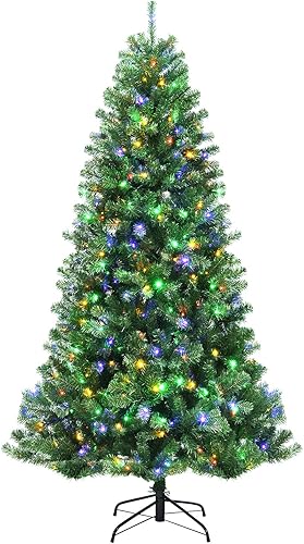 GOFLAME Árbol de Navidad artificial preiluminado de 6 pies, árbol de Navidad con bisagras con 350 luces LED, 11 modos de iluminación, 1168 puntas de