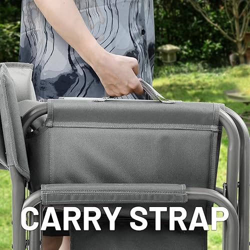 Miniatura 8 de TIMBER RIDGE Silla de campamento de aluminio de gran tamaño, silla de directores portátil ligera con mesa auxiliar, bolsillo lateral desmontable