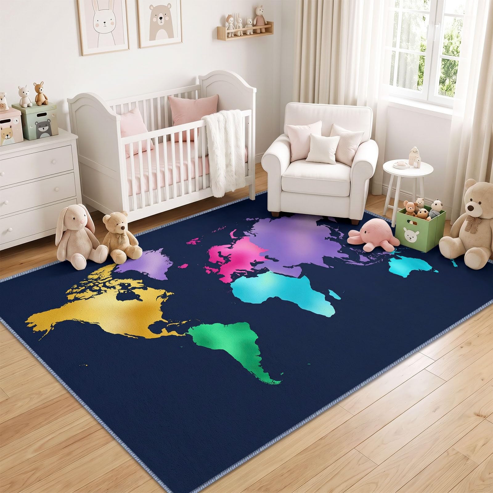Generisch Waschbar Teppich Modern abstrakt Pflegeleicht Florrutschfest, Weltkarte Farbe Florrutschfest Faltbare Teppich 240 x 300 cm für Wohnzimmer Kinderzimmer Schlafzimmer Büro Esszimmer