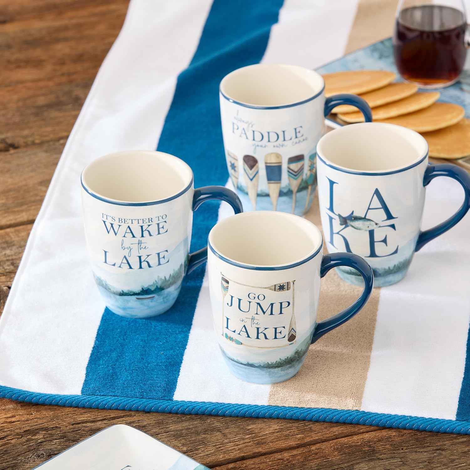 Wake at the Lake 14-Ounce JUMBO Mugs, Set of 4, Lakeside-Inspired Designs with Oars & Water Scenes, Durable Ceramic, Dishwasher & Microwave Safe, Cozy Coffee & Tea Cups for Everyday Use - Image 4