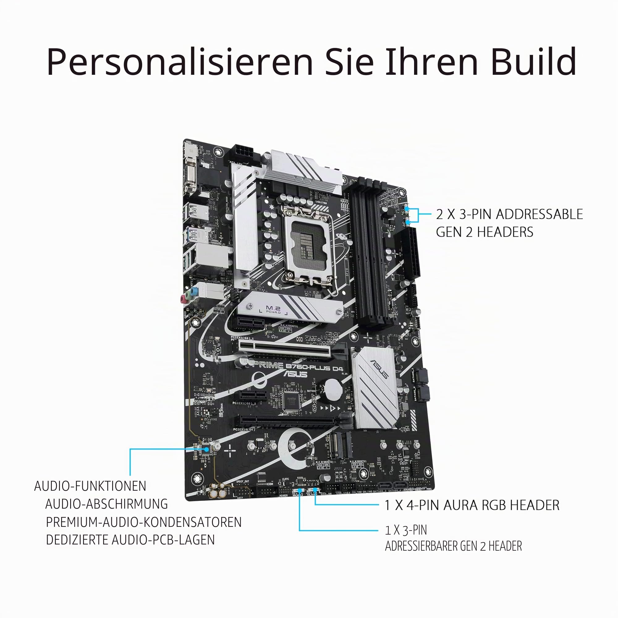 ASUS Prime B760-PLUS D4 Gaming Mainboard Sockel Intel LGA 1700 | Intel B760, ATX, DDR4 Speicher, PCIe 5.0, 3X PCIe 4.0 M.2, Thunderbolt 4, Aura Sync
