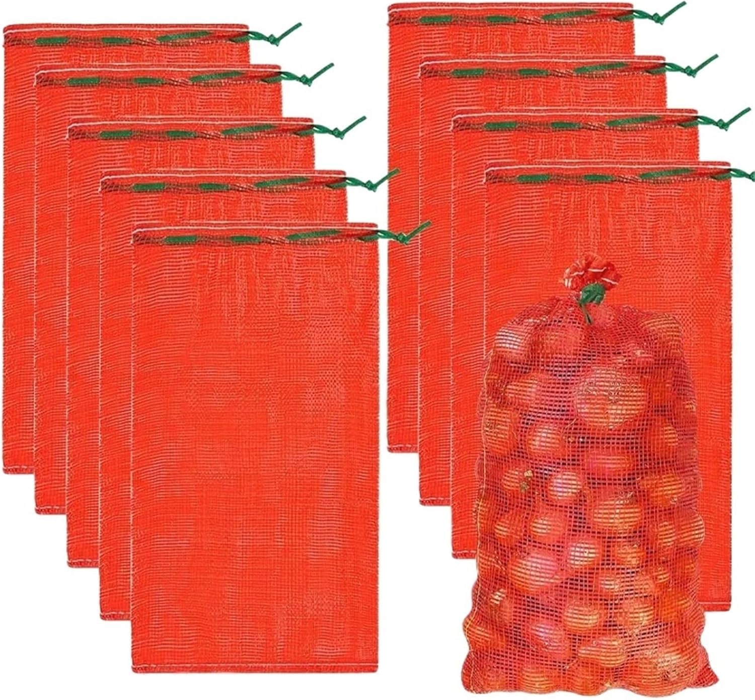 Mesh Produce Bags Breathable Onion Potato Storage Bags Mesh Harvest Reusable Ventilated Vegetable Sacks For Produce Firewood Home Kitchen(Green-50PCS)