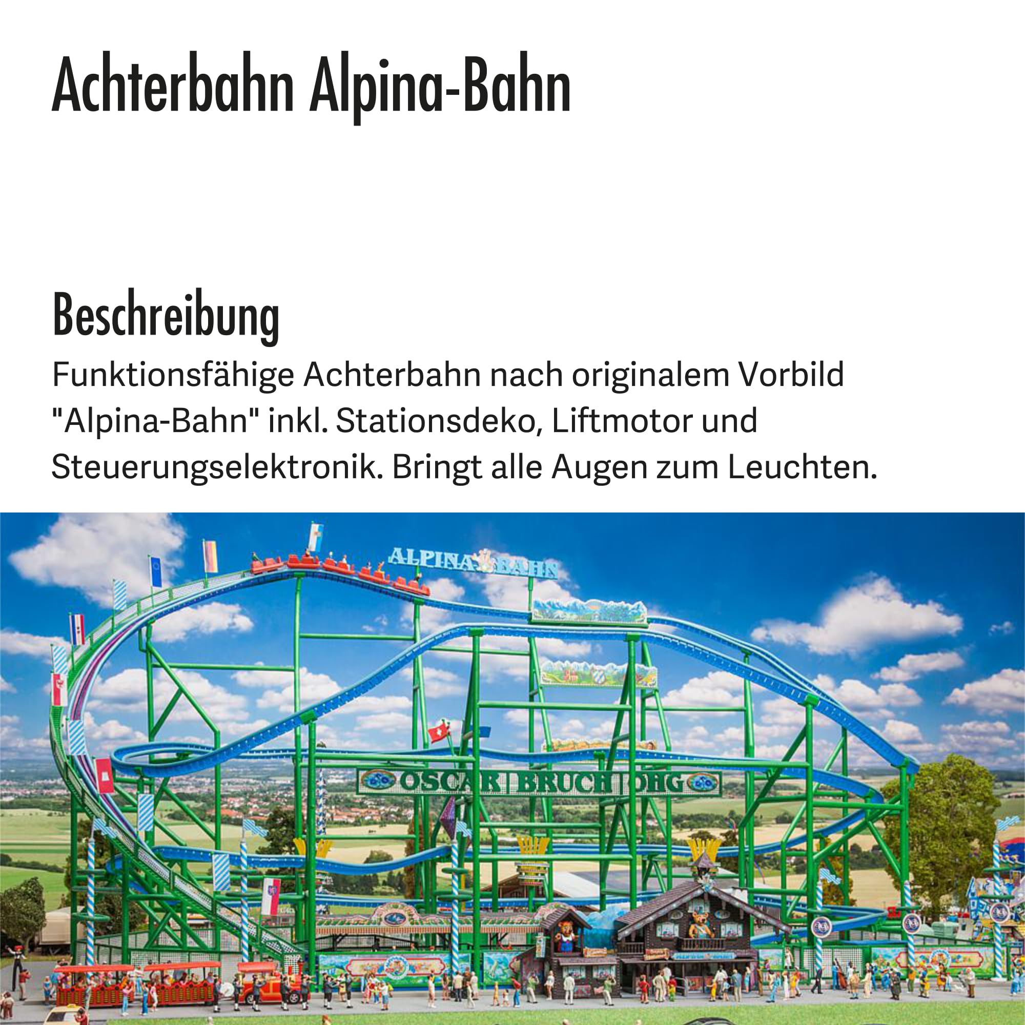 Faller Achterbahn Alpina-Bahn Modellbausatz mit 708 Einzelteilen 715 x 423 x 400 mm I Modelleisenbahn Zubehör H0 I Modelleisenbahn H0 Stahlachterbahn, Verschieden