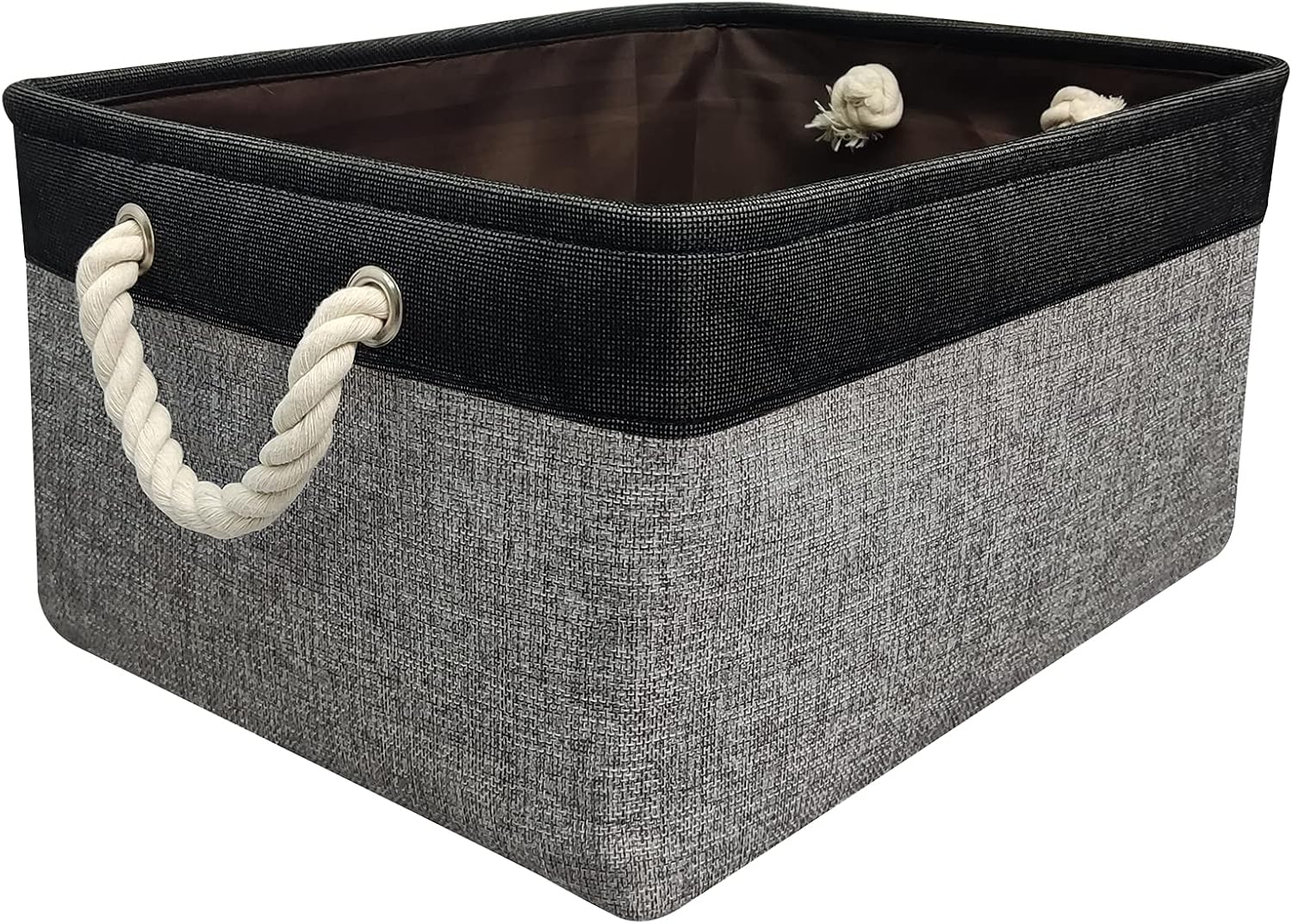 Storage Basket Bins Organizer - Protecu Fabric Toy Basket with Handles | Large Baskets for Organizing Gifts Empty Shelves Closet (Black & Grey, 16.1x12.2x7.9 inch)