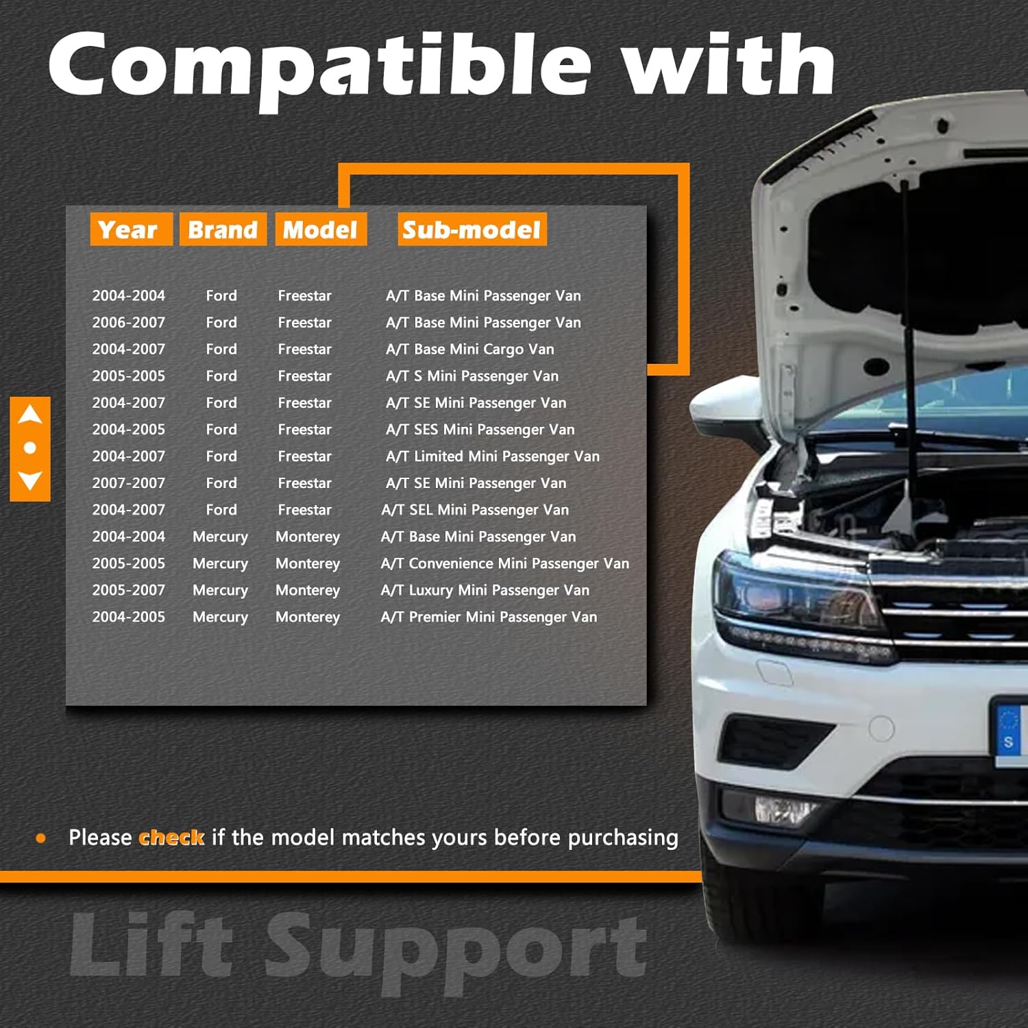 2 Pcs 23.8 in Liftgate Trunk Struts Lift Supports Compatible with Ford 04-07 Freestar Replacement for Mercury 04-07 Monterey with Powered Lift Gate Shock Gas Spring Cylinder Rear Back Tailgate Hatch