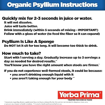 Yerba Prima Organic Whole Psyllium Husks Fiber - 20 oz (Pack of 2) - Natural Daily Dietary Fiber Supplement, Colon Cleanser, Regularity & Detox Cleansing Support, Gluten Free, Non GMO, Vegan