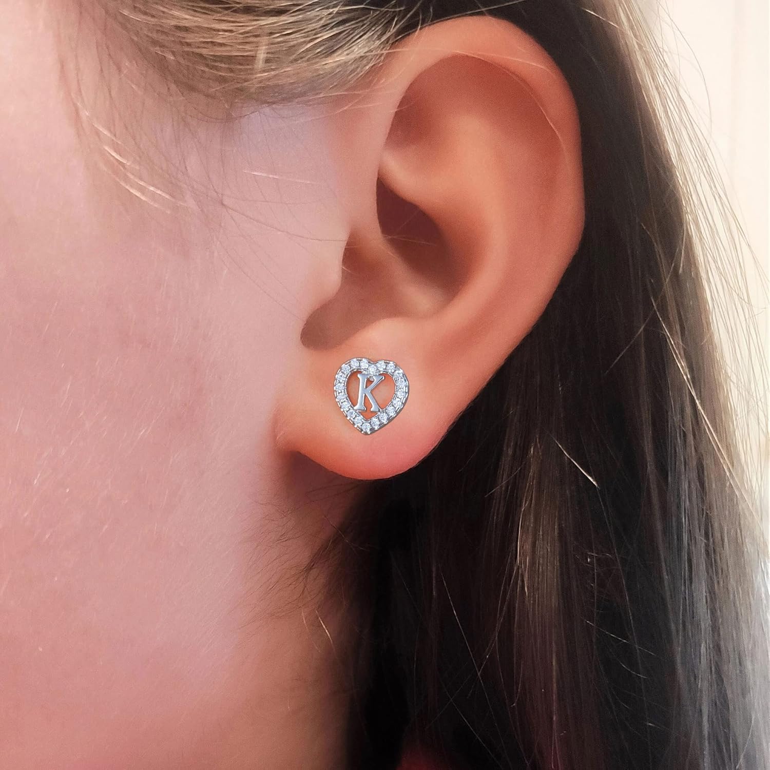 Initial Heart Earrings for Girls - Sterling Silver/Rose Gold Heart Initial Stud Earrings for Little Girls Kids Baby Earrings Non Tarnish Hypoallergenic Earrings for Teen Girls Gifts Jewelry Sterling Silver Earring Post - Image 6