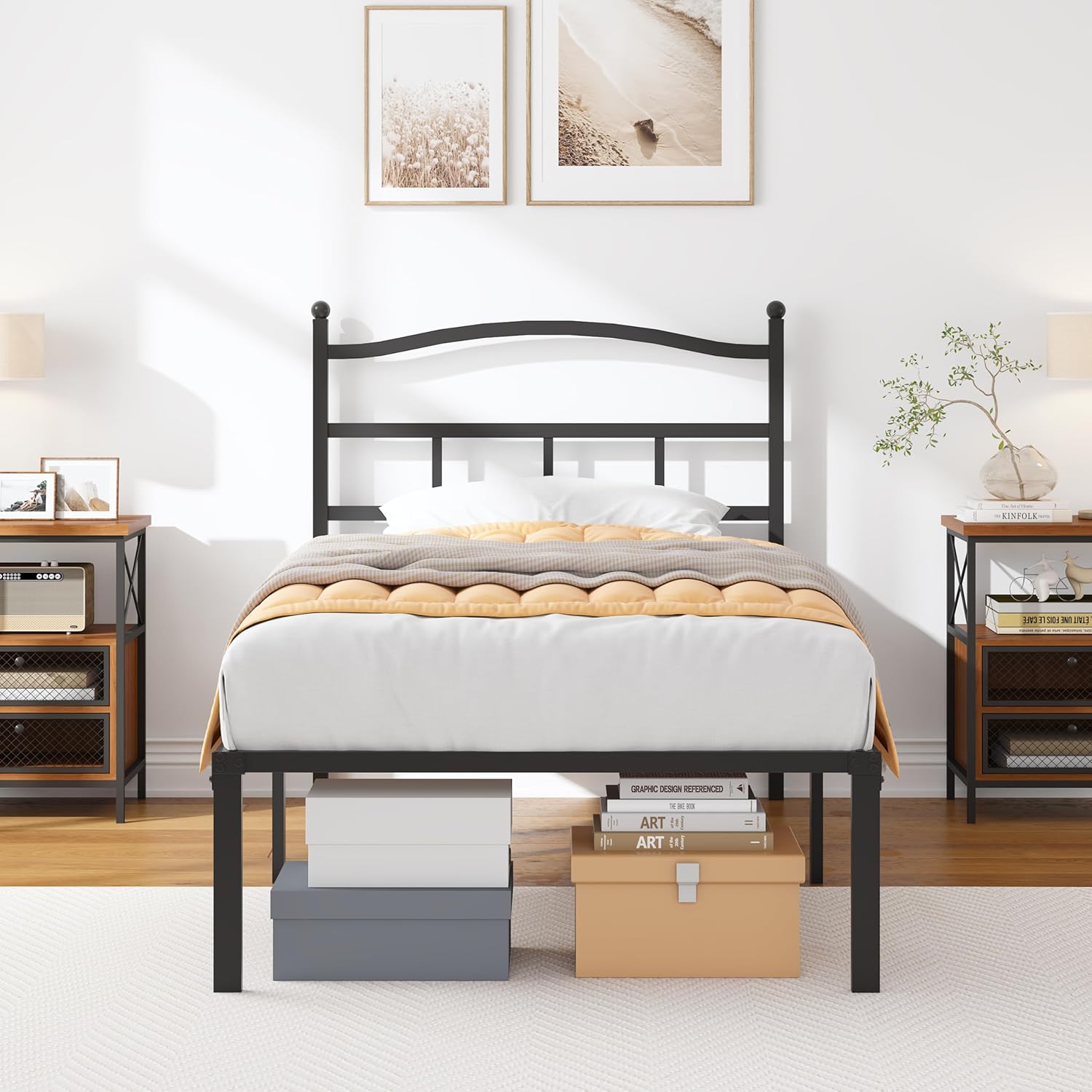 Queen Bed Frame with Headboard - 14 Inch Queen Bed Frame Metal Bed Frame Queen Size No Box Spring Noise Free Easy Assembly