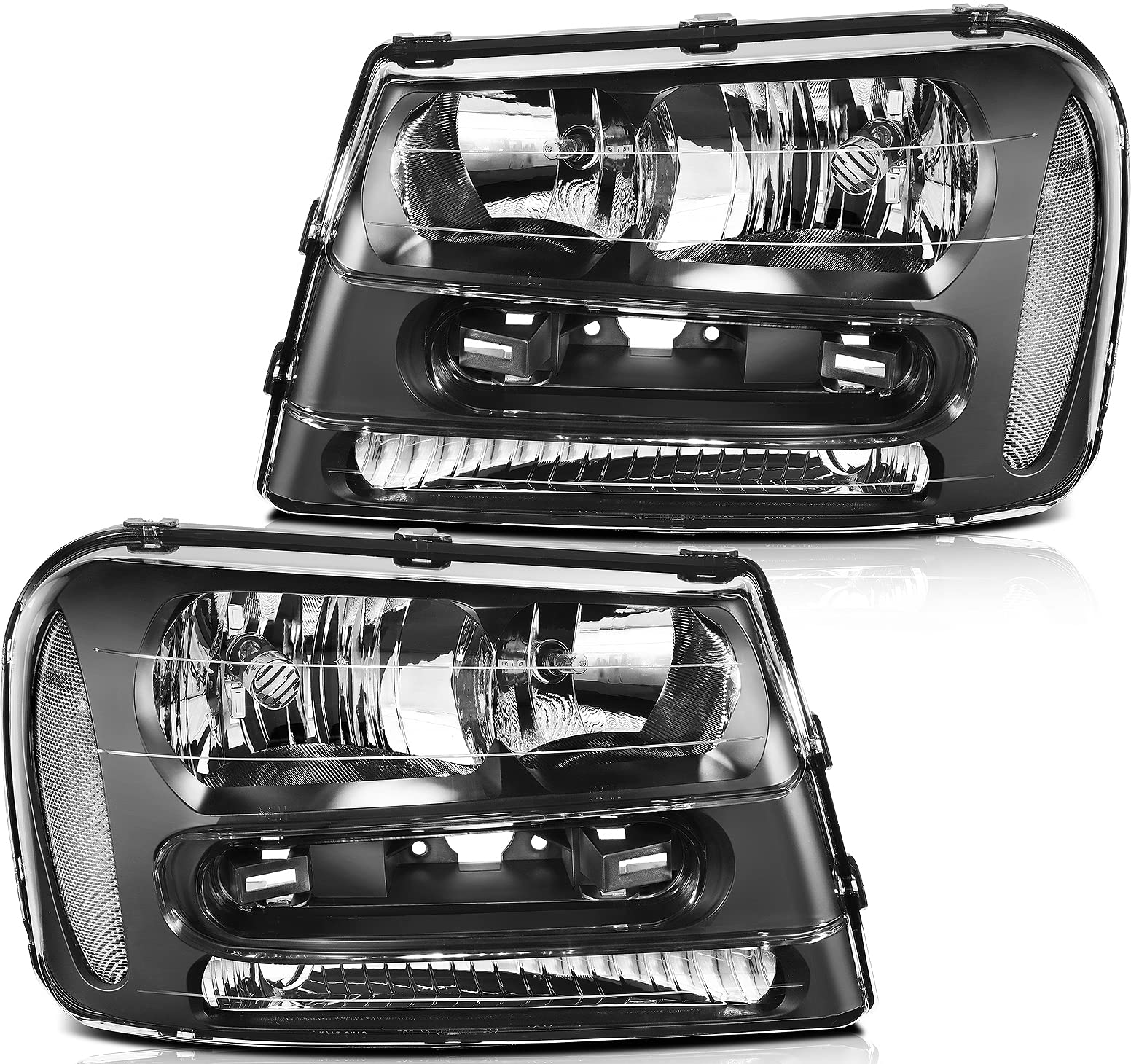 Headlight Assembly For Chevrolet Trailblazer 2002-2009 For Chevrolet Trailblazer EXT 2002-2006 Black Housing Clear Reflector Clear Lens Driver and Passenger Side Headlamp