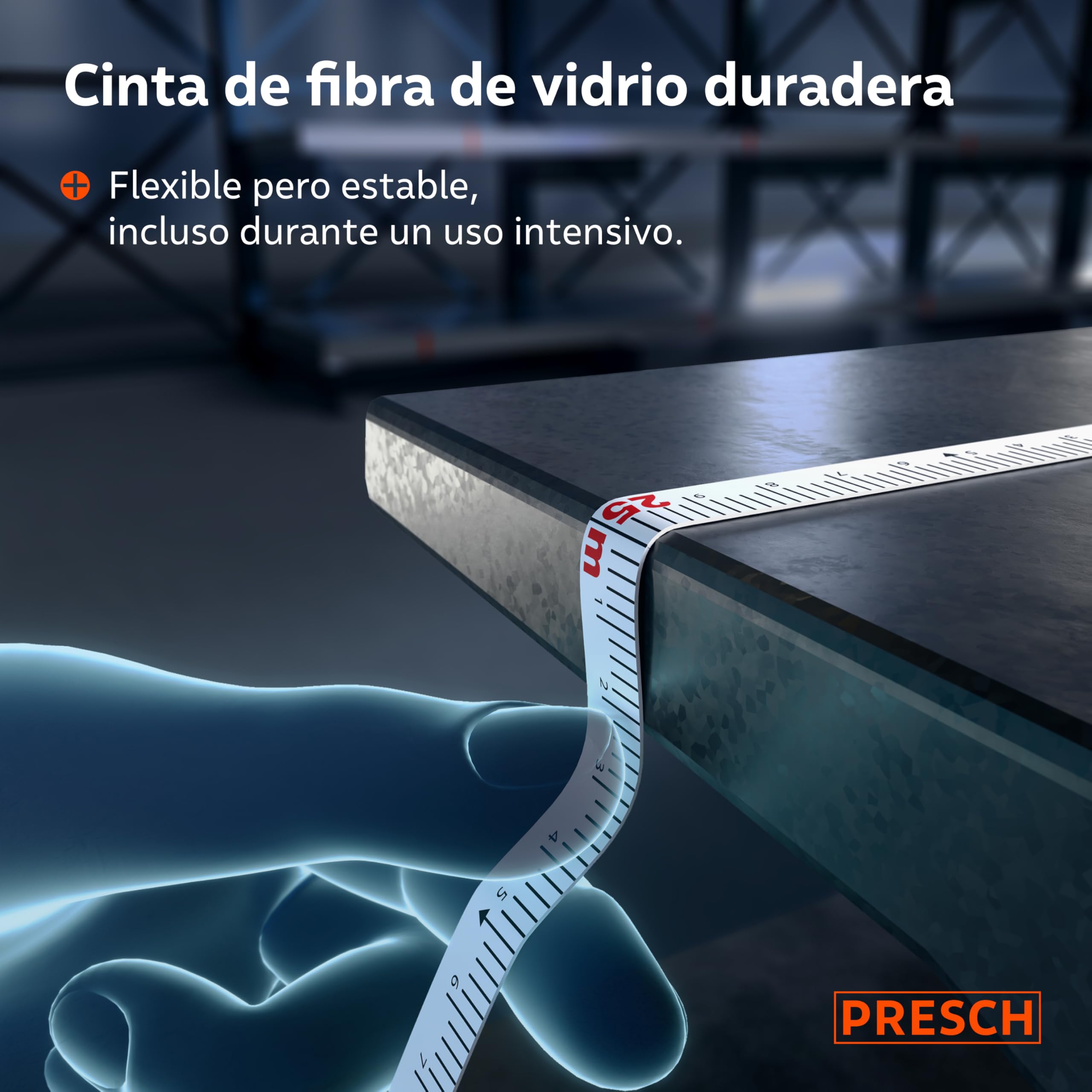 Presch Cinta Métrica 50 metros – Retorno rápido 3:1 – Flexómetro de fibra de vidrio resistente – Bloqueo de manivela para tensión perfecta – Sujeción segura con gancho multifunción