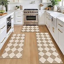 SHACOS 3 Piece Checkered Kitchen Runner Rug Washable Non Slip Kitchen Rug Set Indoor Floor Carpet Doormat, Hallway Entryway Runner Rug for Laundry, Bathroom, Living Room