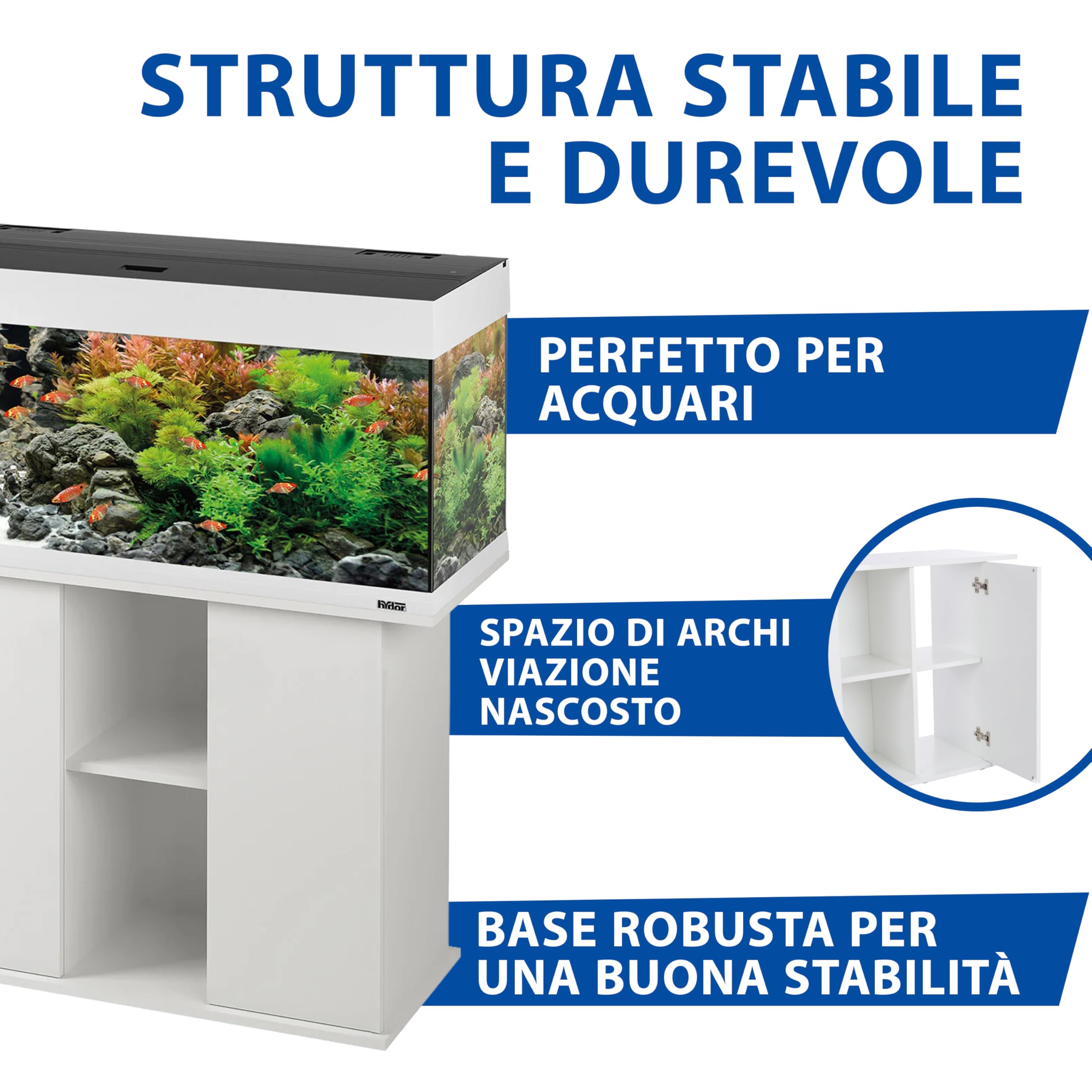 Ferplast Hydor Supporto Acquario, Mobile per Acquario, Resistente all'Umidità, Struttura Solida con Ante e Ripiani Integrati, Piedini Regolabili, 101 x 41 x h 73 cm, in Legno Bianco