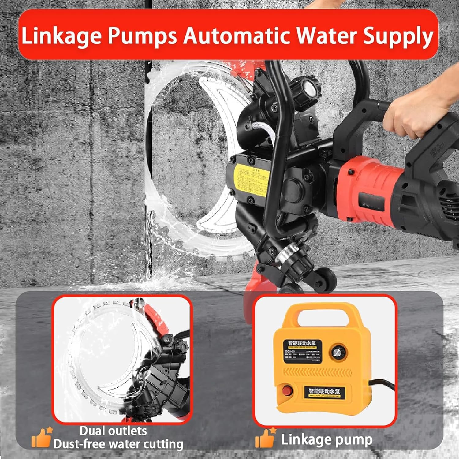 16" Electric Concrete Saw 12000w Concrete Ring Saw Wall Chaser Cutter Circular Saw with 2 Blades and Water Pump, 11.8 Inch Cutting Depth, for Granite, Brick, Tile & Stone, 12000W