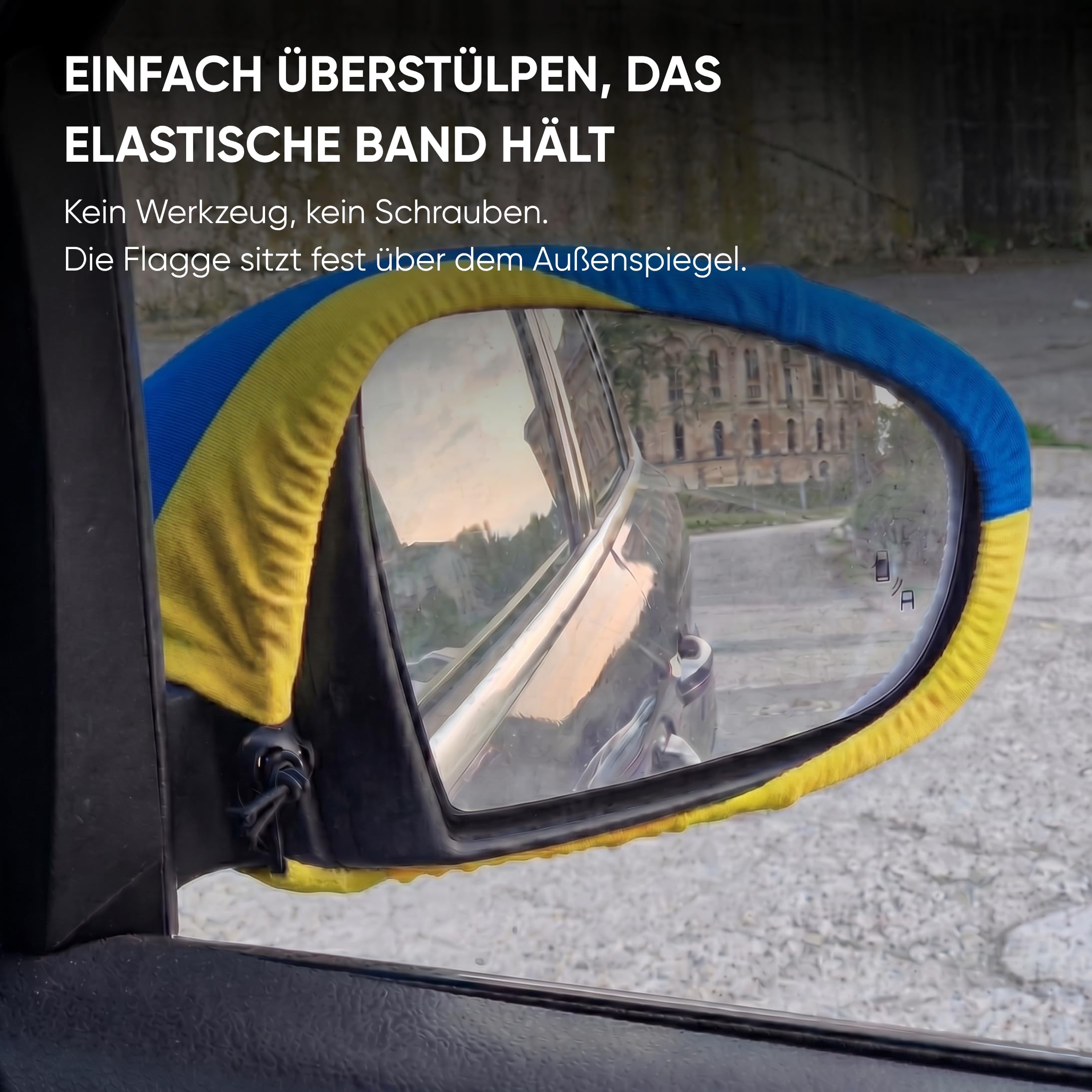 Auto Fahnen Ukraine Komplett Set - Motorhaubenfahne, 2 Autofahnen Fenster & 2 Außenspiegelfahnen, Fußball Fanartikel FZG für EM & WM, Ukrainische Flagge Fahrzeug Deko