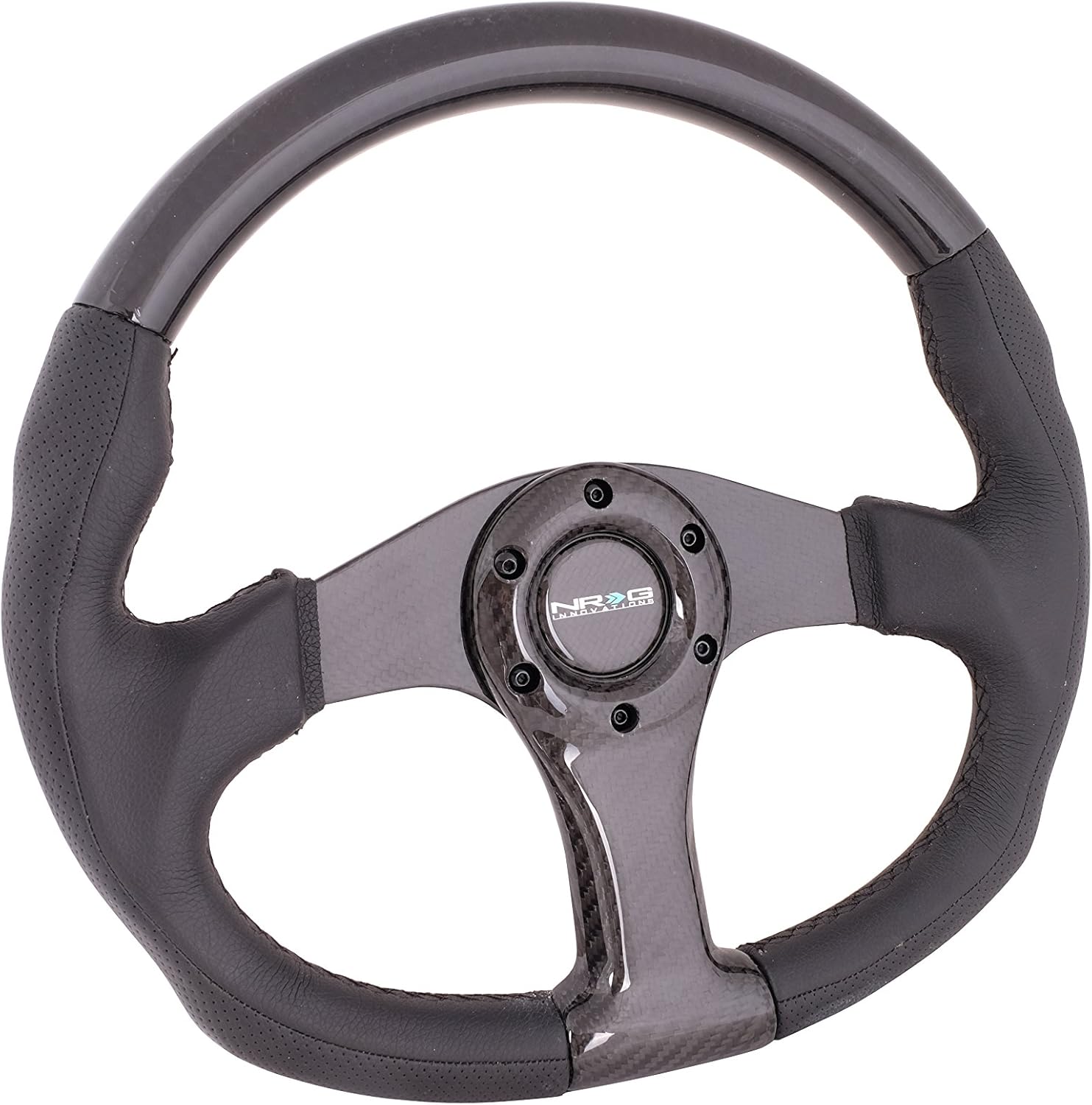 NRG Innovations NRG-ST-013CFCF Carbon Fiber Steering Wheel 350mm, Black Carbon Oval Shape with Leather Trim