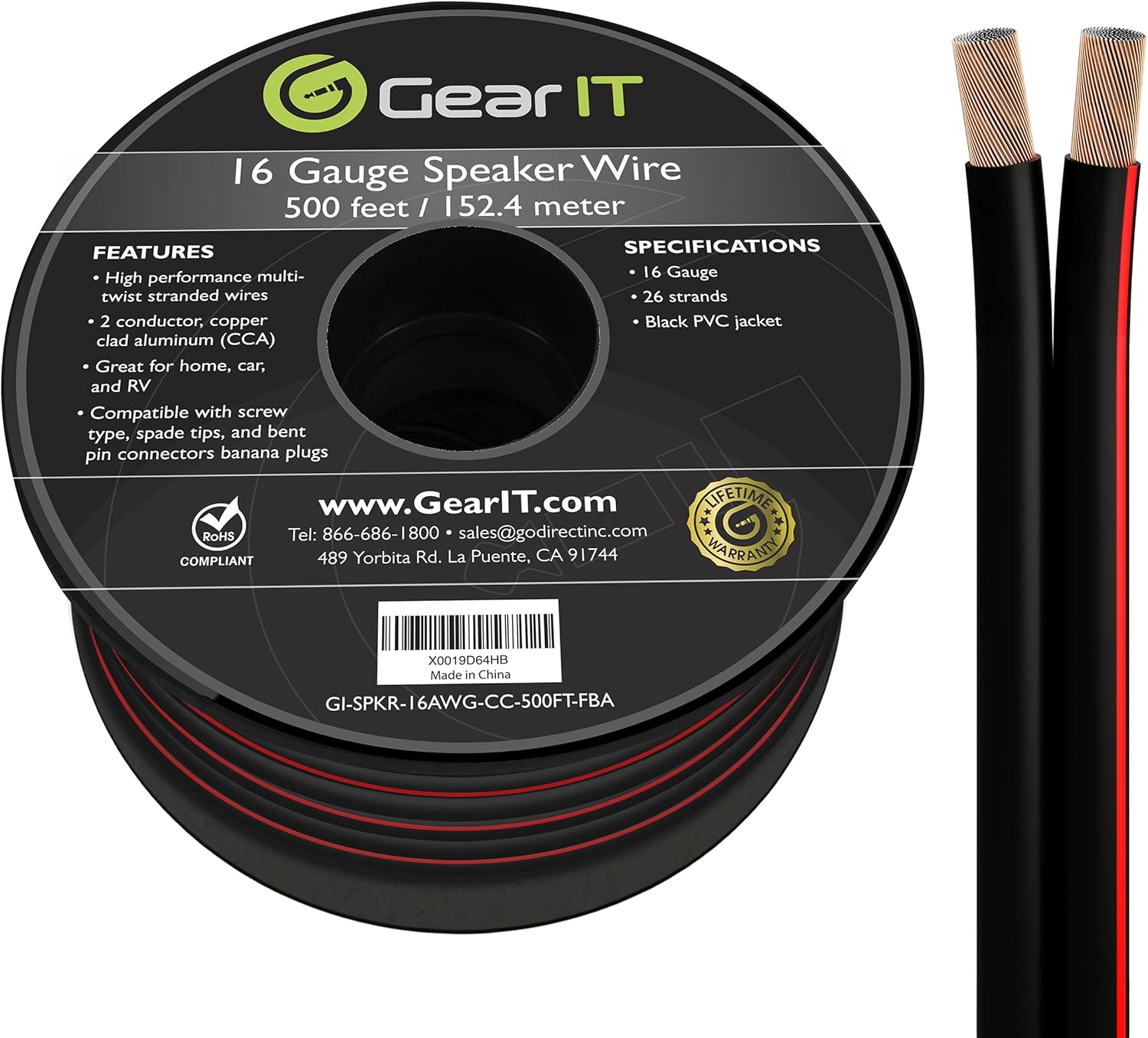 GearIT Speaker Wire, 16Gauge Speaker Wire, 16AWG (500 Feet / 152