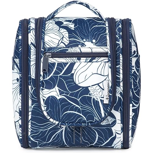 Narwey Small Hanging Travel Toiletry Bag Cosmetic Make up Organizer for Women and Men (Medium, Blue Lotus)