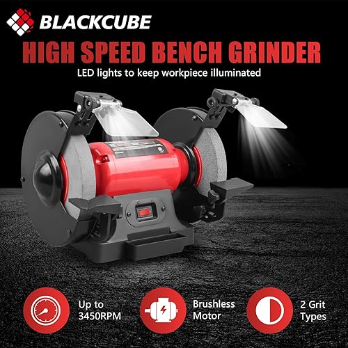 Miniatura 4 de BLACKCUBE Motor pulidor de banco con ruedas de amortiguación dobles de 8 pulgadas, máquina pulidora de sobremesa para afilar joyas, metal, madera,