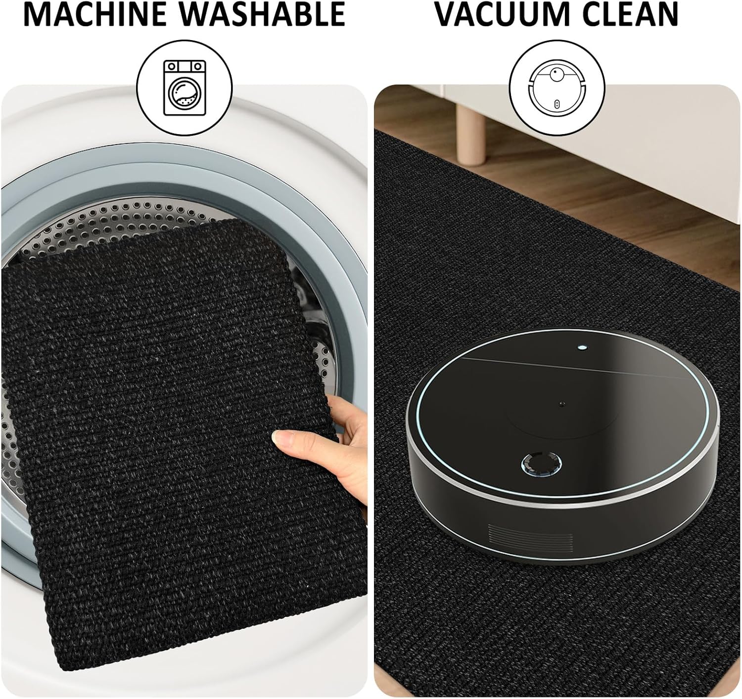Washable Area Rug 2x3 Ft Small Entryway Rug Indoor Door Mat Non Slip Front Door Rugs Indoor Braided Cotton Floor Carpet for Front Entrance Bathroom Kitchen Foyer, Black