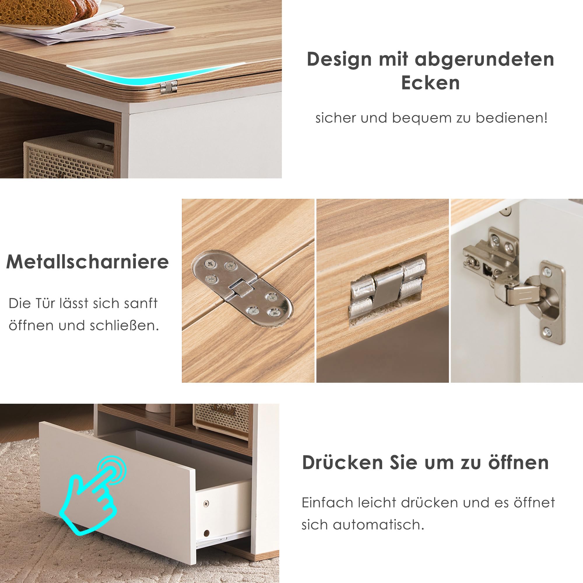 Mesa de Centro Elevable, Mesa Extensible, Multifuncional 3 en 1 con Almacenamiento Oculto,Gran Capacidad, Muebles Modernos para salón y Oficina, Mesa de Ocio multifunción,100x51x47cm,Blanco