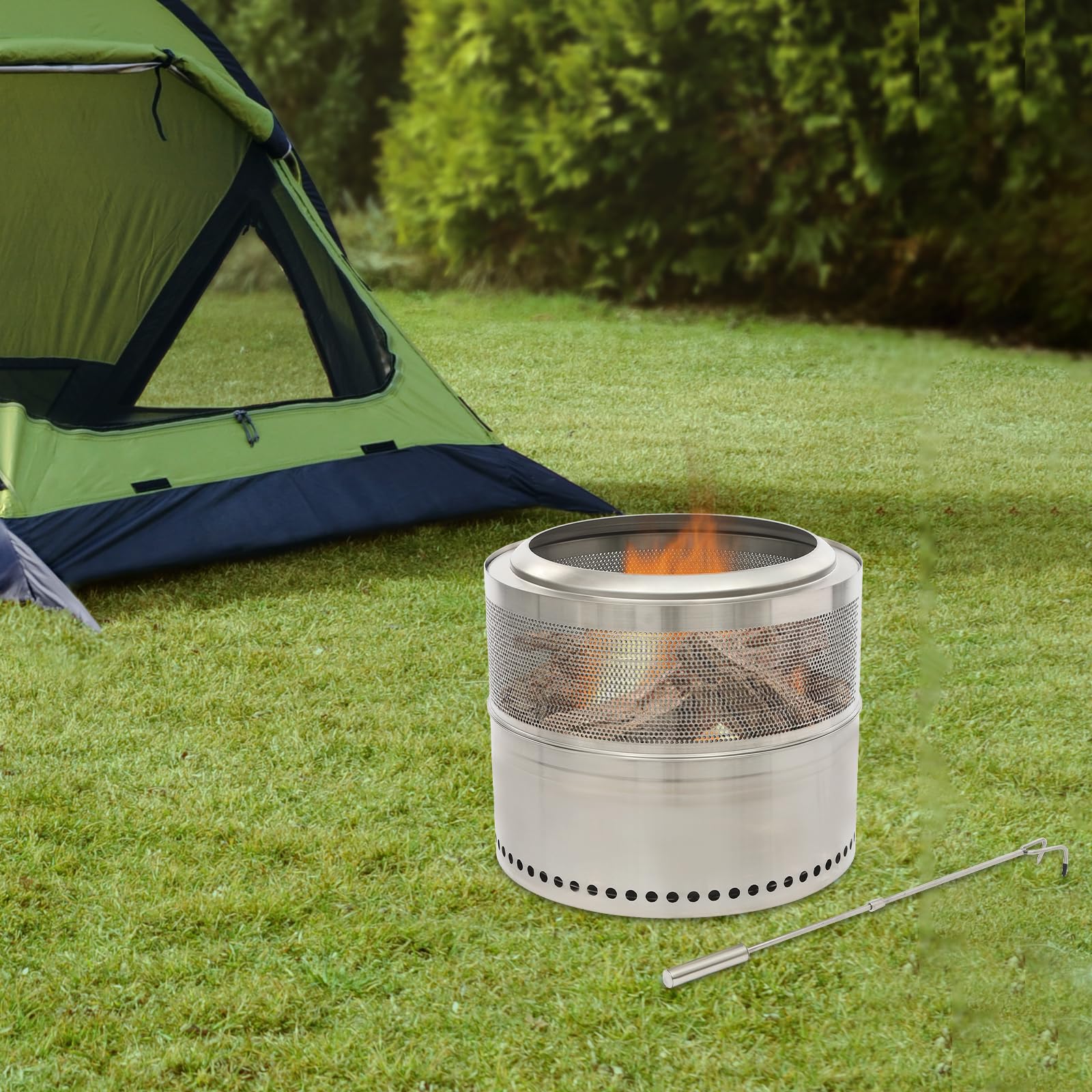 Braciere pieghevole in acciaio inox, color argento, senza fumo, con griglia, ideale per giardino o balcone, adatto per campeggio, feste