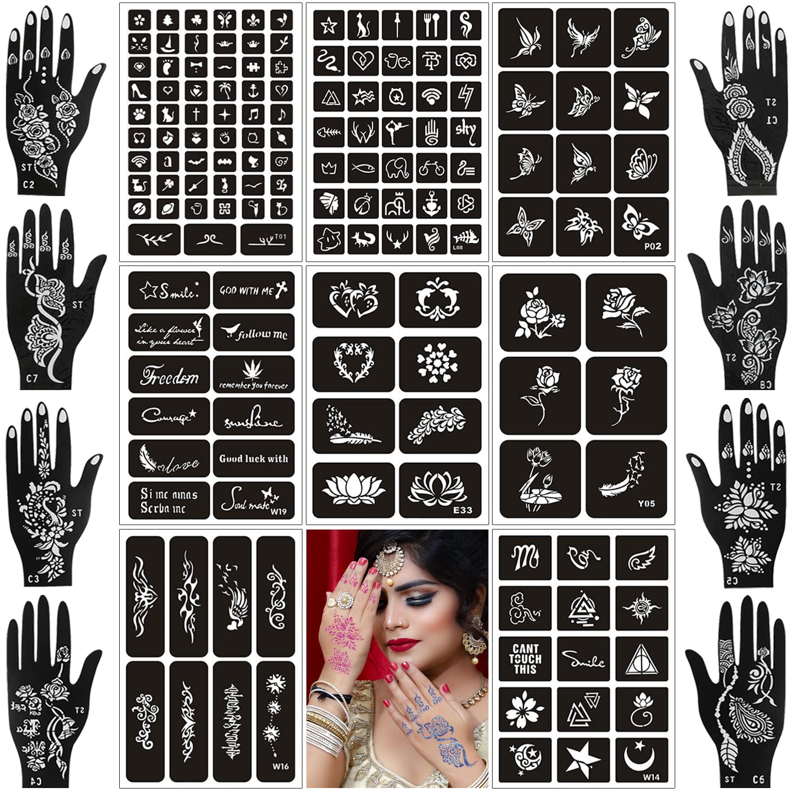 Aresvns Henna Tattoo Stencils 120+ PCS, 24 Sheets Black Henna Tattoo
