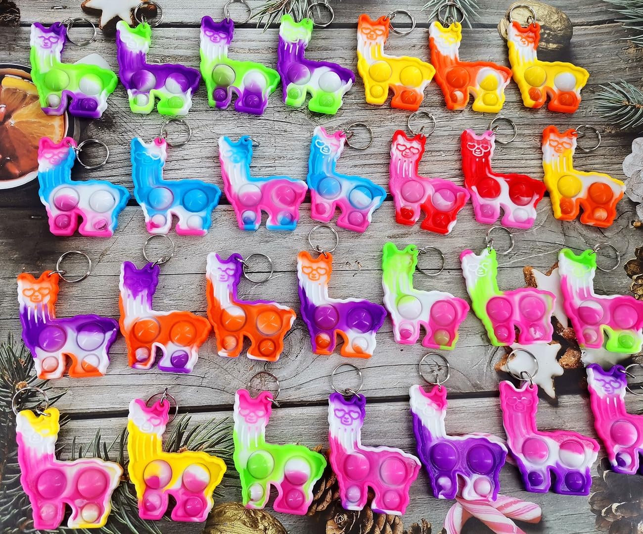 100 Packs Bulk Alpacas Fidget Bubble Mini Pop Keychain，Small Birthday Party Favors Supplies and School Student Prizes